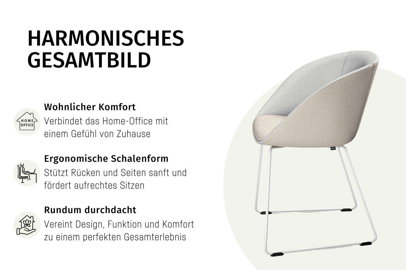 Der on spot cosy Bürostuhl mit ergonomischer Schalenform, rundem Sitz und verchromtem Sternfuß, bietet wohnlichen Komfort für das Home-Office.