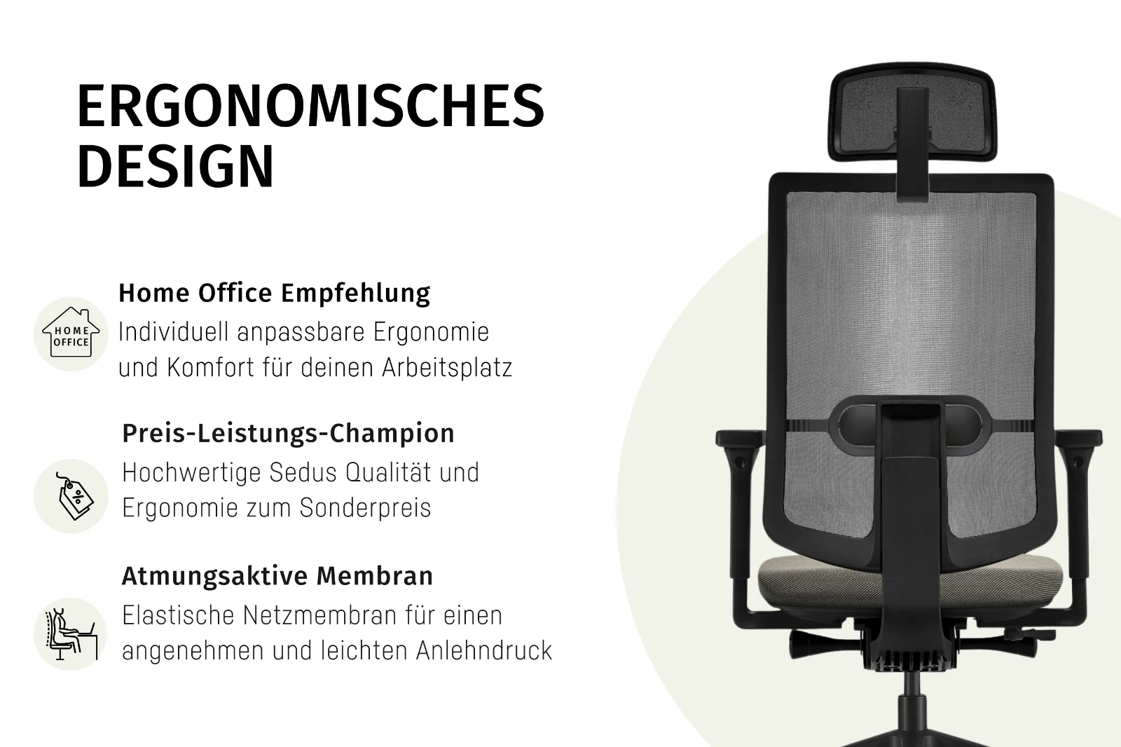 Ergonomischer Bürostuhl mit Netzmembran, Nackenstütze, preiswert und ideal für Home Office