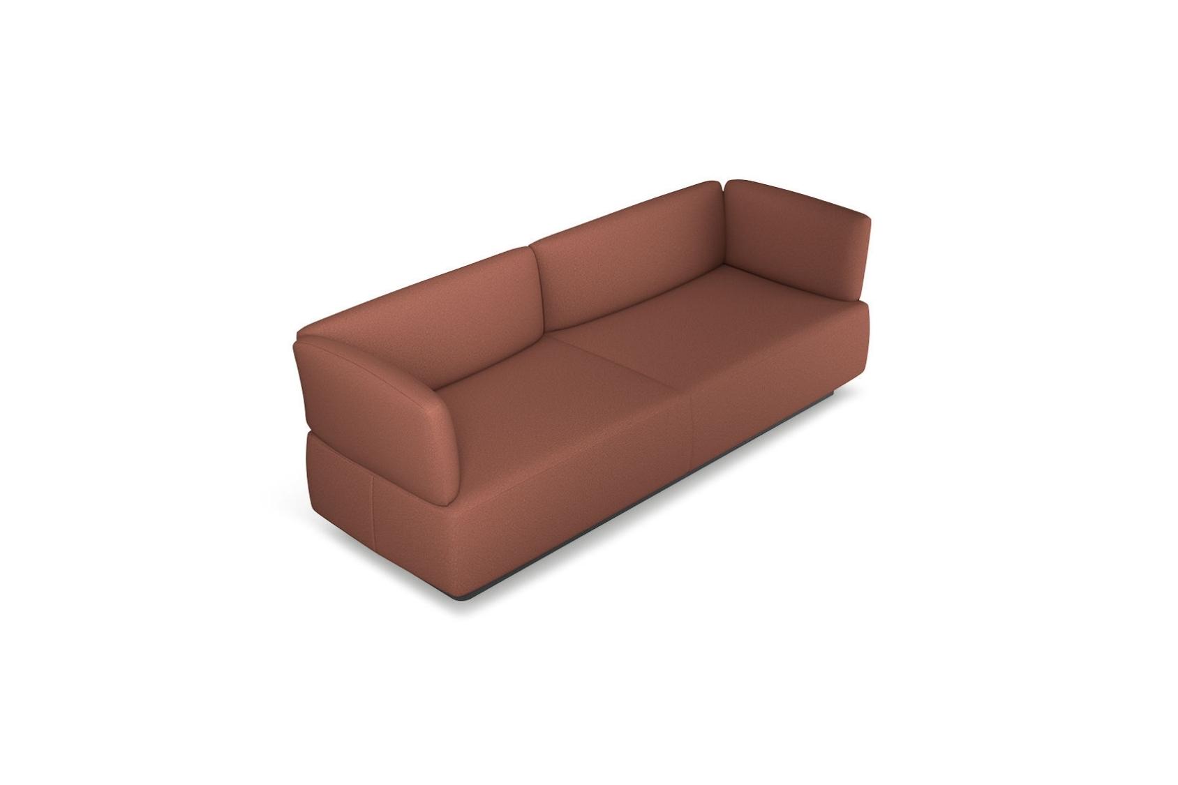se:living Sofa, zweisitzig, modernes Design mit abgerundeten Kanten und gepolsterten Armlehnen in braunem Stoff