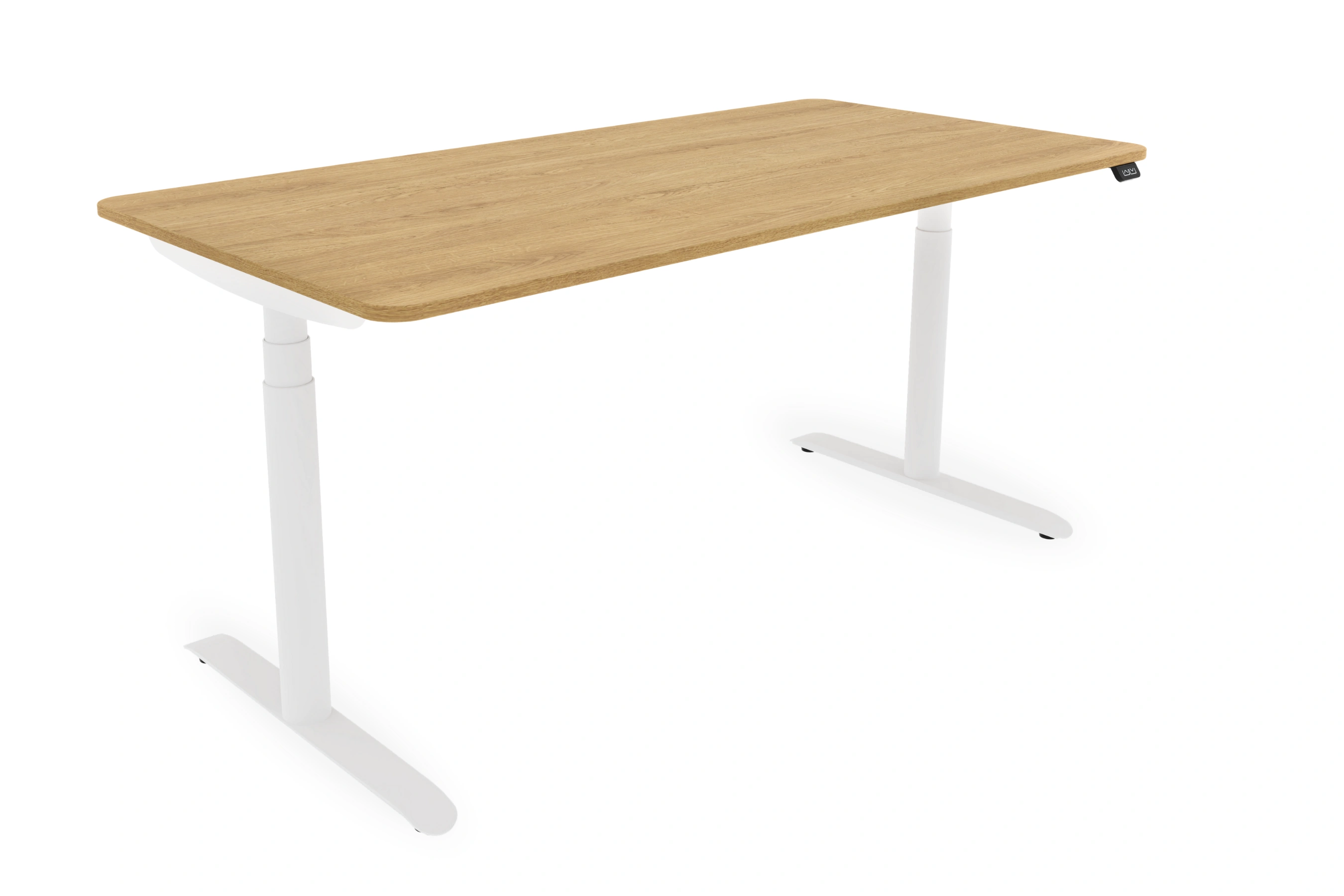 se:lab e-desk Schreibtisch von Sedus mit weißem Gestell, Holzplatte in Eiche, höhenverstellbar