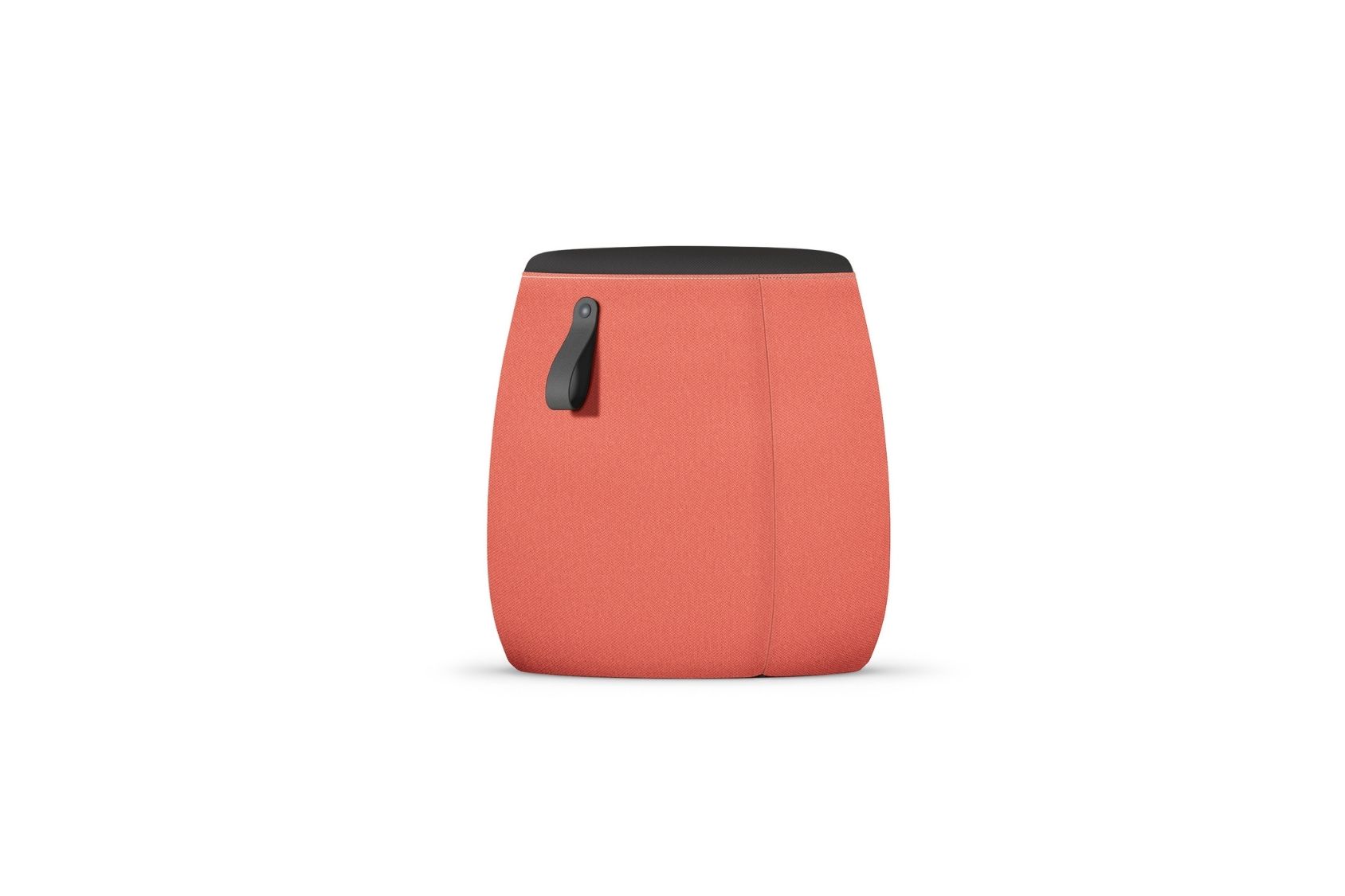 se:dot Hocker in orange mit rundem, bauchigem Design und schwarzer Sitzfläche, seitlich Griff zum Tragen