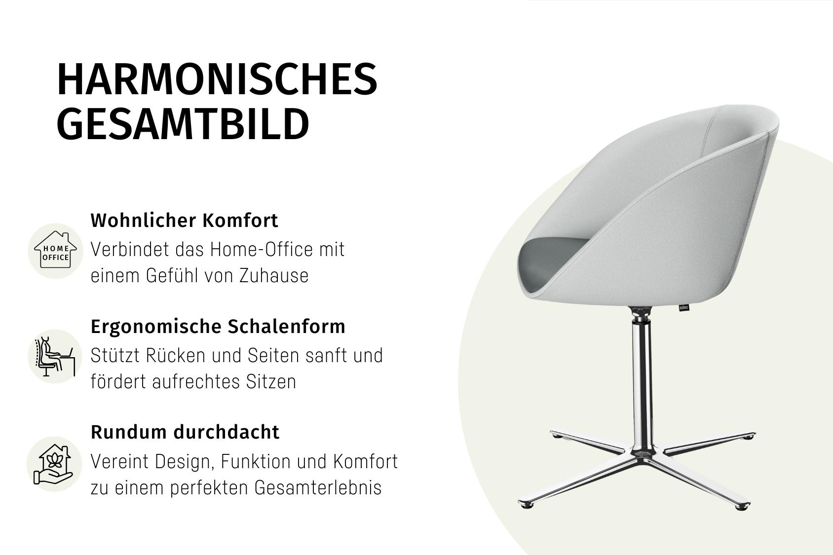 Der on spot cosy Stuhl mit ergonomischer Schalenform und verstellbarer Höhe, ideal für Home-Office mit komfortablem, aufrechtem Sitzen