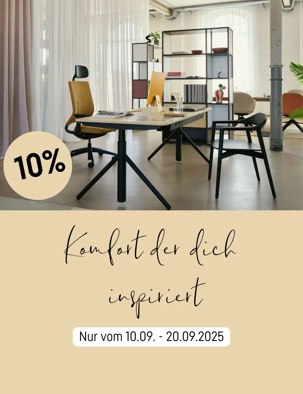 Werbebanner mit dem Titel ,,Komfort der dich inspiriert". Vom 10.09. - 20.09. erhältst du 10% auf deinen Einkauf.