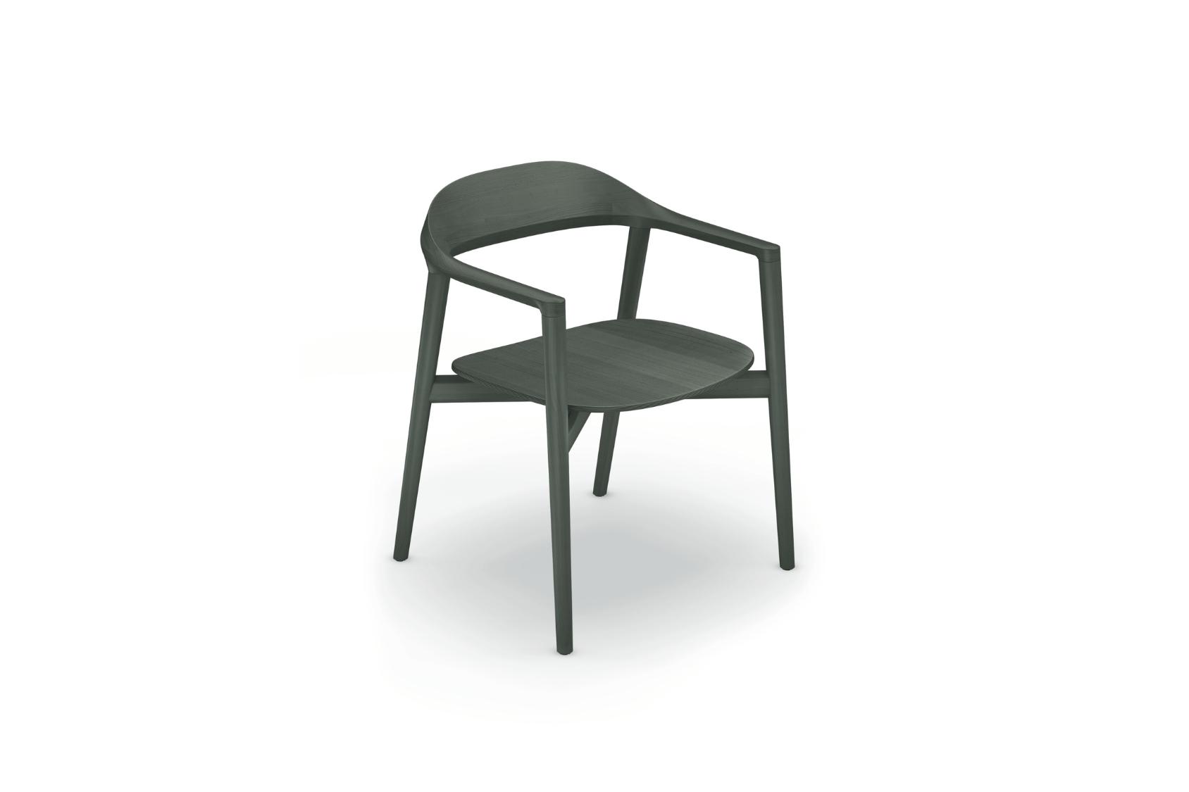 se:café wooden chair aus dunkelgrauem Holz mit geschwungenem Rückenlehne und Armlehnen, moderner minimalistischer Stil