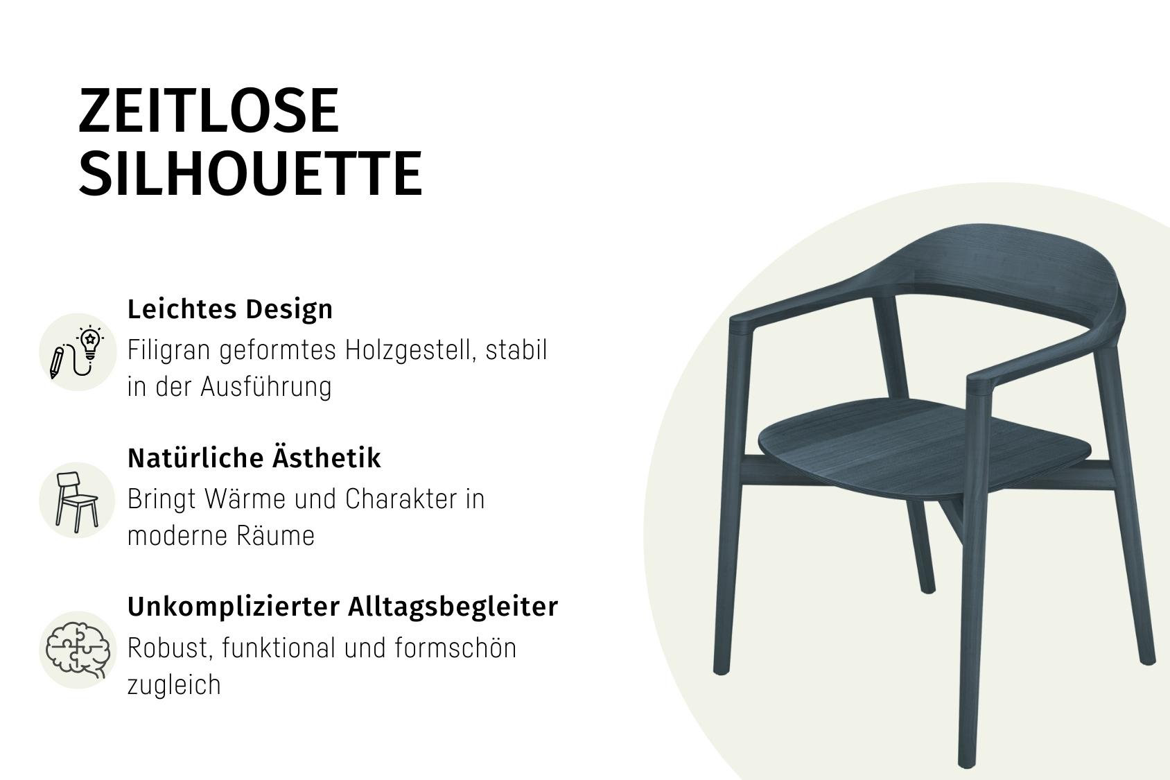 se:cafe wooden chair mit filigran geformtem dunkelblauem Holzgestell, leichtem Design und zeitloser Silhouette