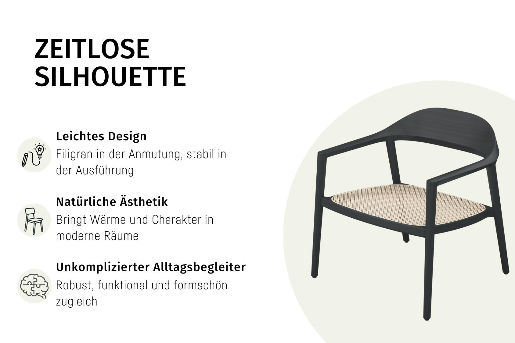 se:café wooden chair mit schwarzem Rahmen und Wiener Geflecht-Sitz, zeigt zeitlose Silhouette mit leichtem, stabilem Design und natürlicher Ästhetik