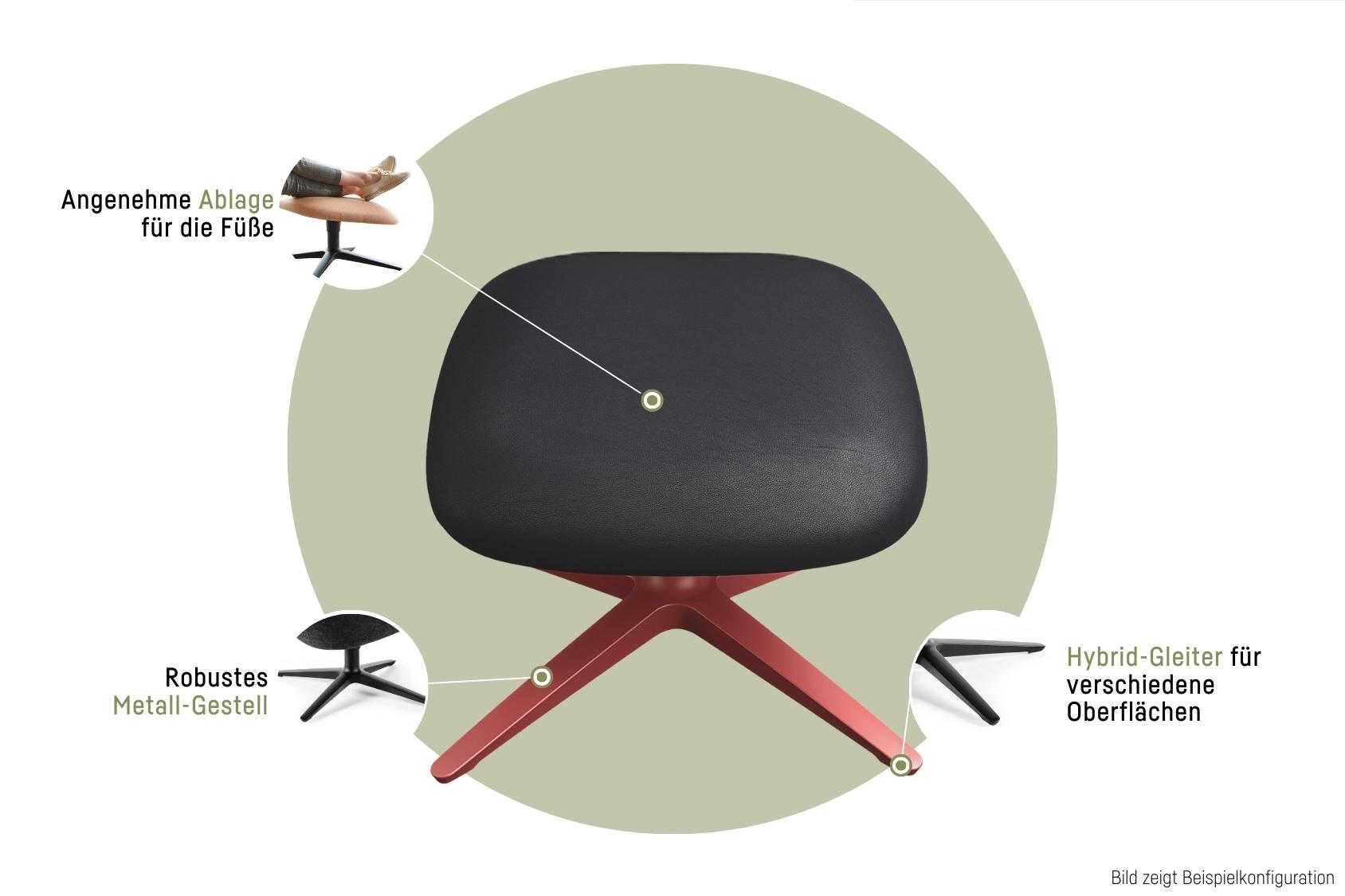 se:lounge Ottoman Fußhocker mit robuster Metallgestellbasis, Hybrid-Gleitern für verschiedene Oberflächen und angenehmer Ablagefläche für die Füße